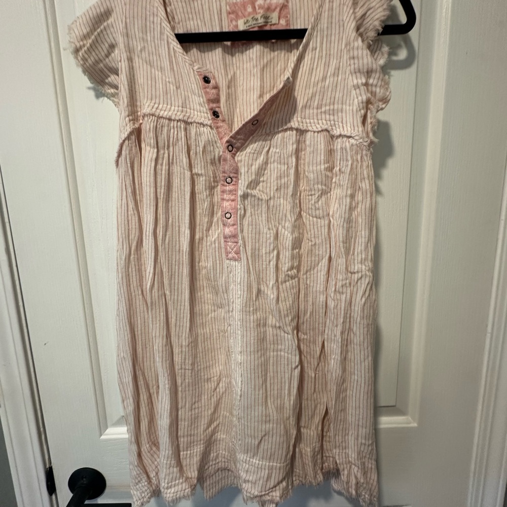 FREE PEOPLE Striped Pink Button-Down Dress